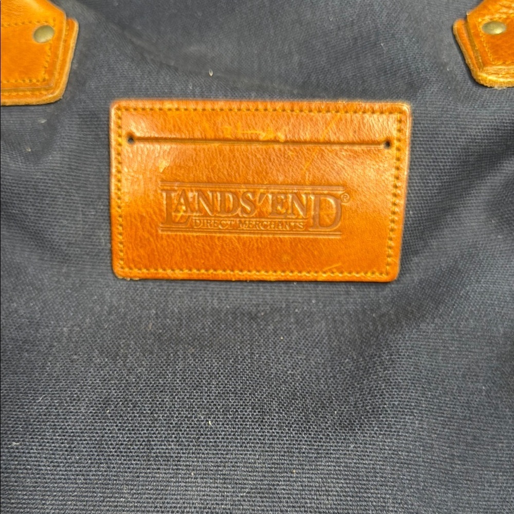 Lands' End Navy  and Tan Duffel with Timeless Design.  20x10x8 - Picture 2 of 4